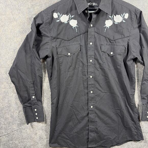 White Horse Black Pearl Snap Western Embroidered Roses Shirt Cowboy MEDIUM Rodeo - Picture 5 of 11